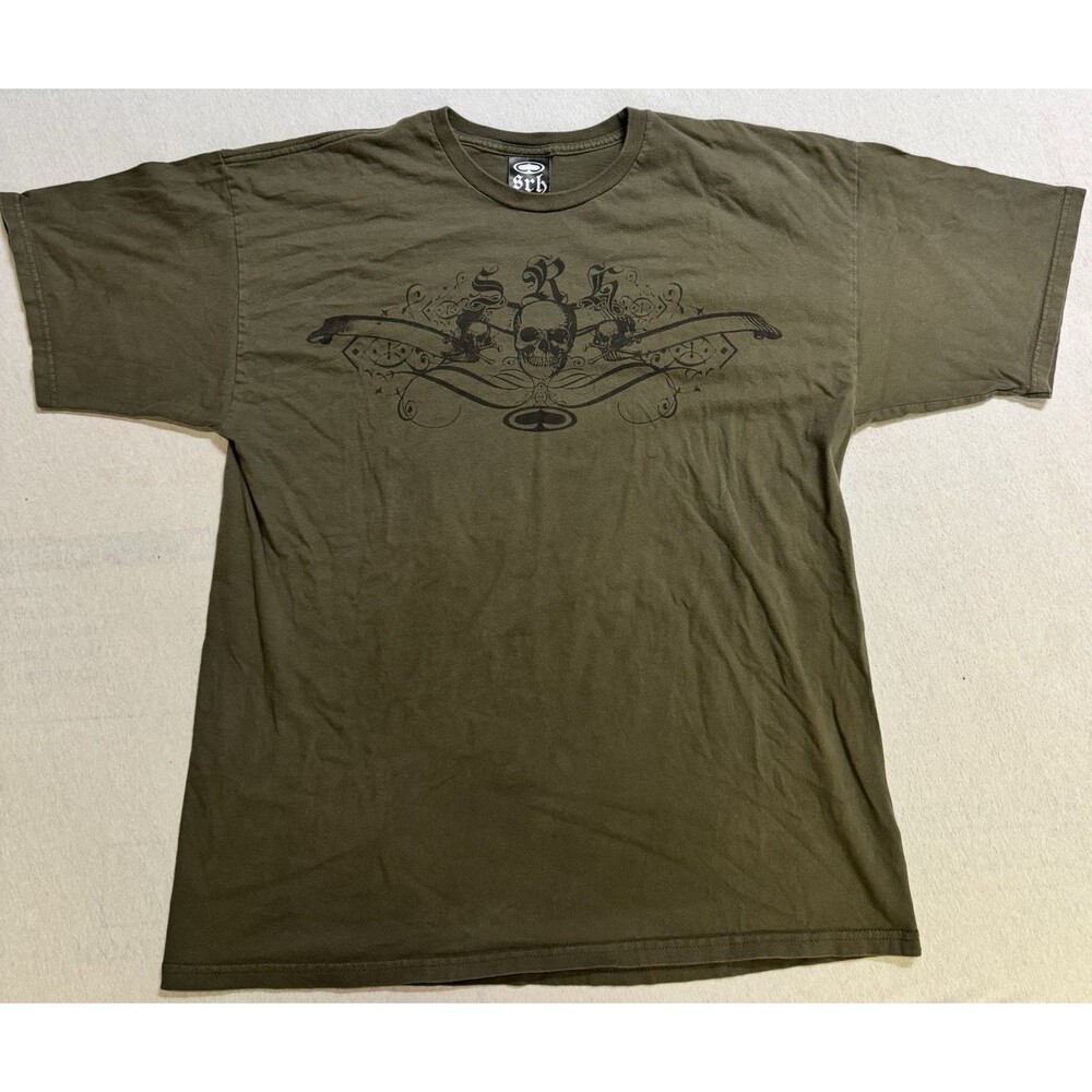 VTG SRH Shirt Mens Size XL Olive Green Graphic Skulls Streetwear Skate Y2K Tee